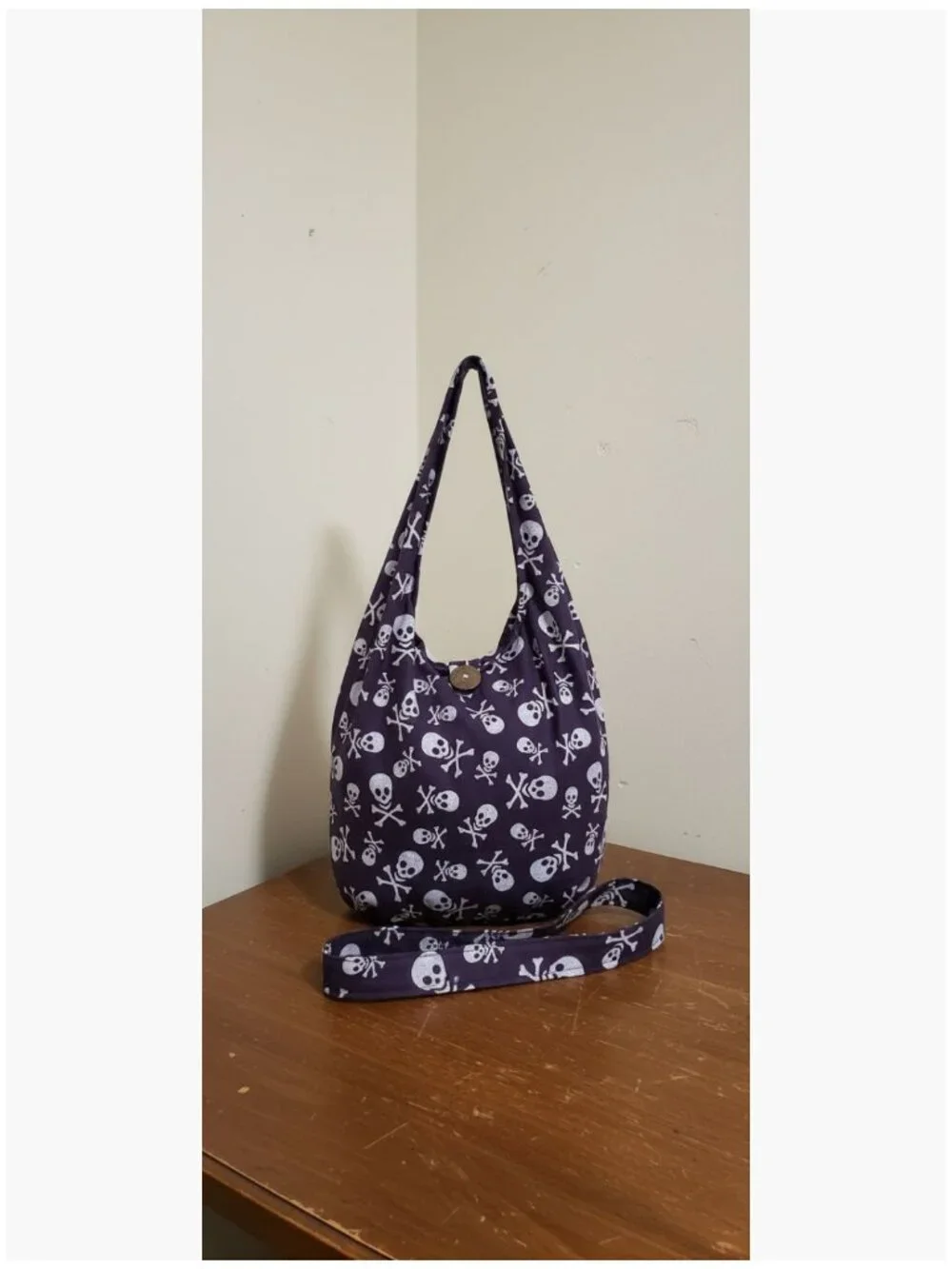 Cotton Skull Print Crossbody Hobo Bag Medium 33 Inches